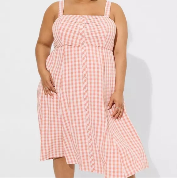 Torrid Pink Plaid Midi Seersucker Button Front Dress - Picture 11 of 12